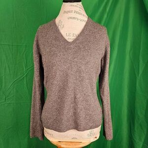 House Of Edinburgh Womens Gray V Neck Cashmere Sweater XL